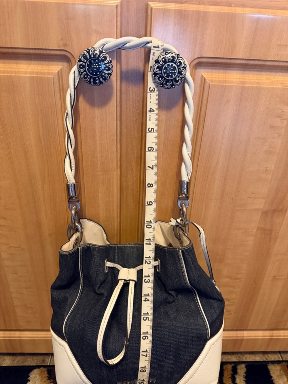 Michael Kors Navy Denim and White Drawstring Shoulder Bag - Picture 13 of 13
